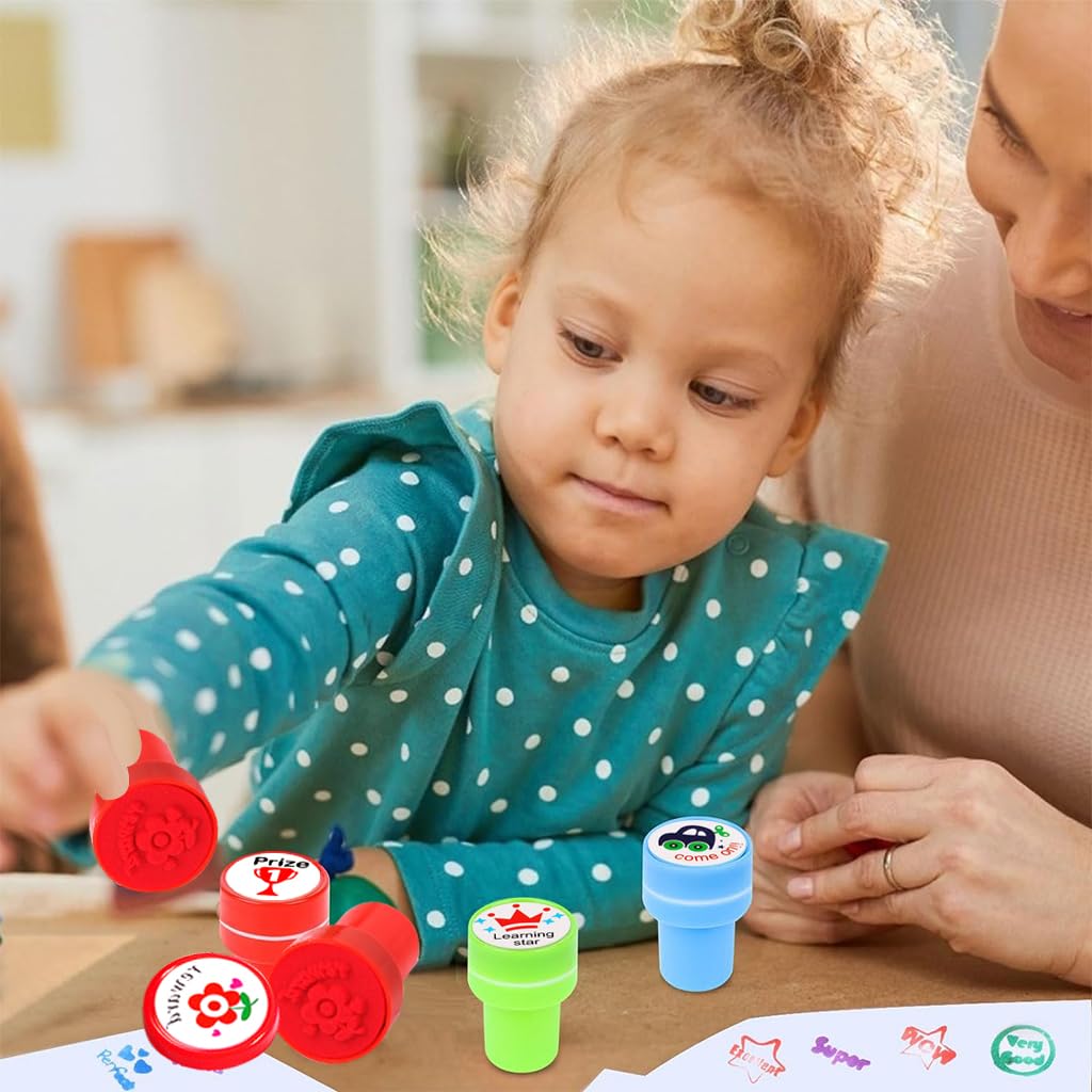 HASTHIP Kids Reward Stamps 20Pcs Inspirational Themed Stamps for Kids Colorful Prizes Stamps Quick Dry Stamp for Kids Party Supplies Party Favors School Supplies