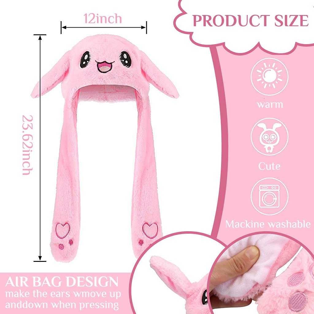 PATPAT Plush Animal Bunny Dancing Ears Hat, Rabbit Moving Ear Flaps and Press Paws for Girls Women Kids (Pink)