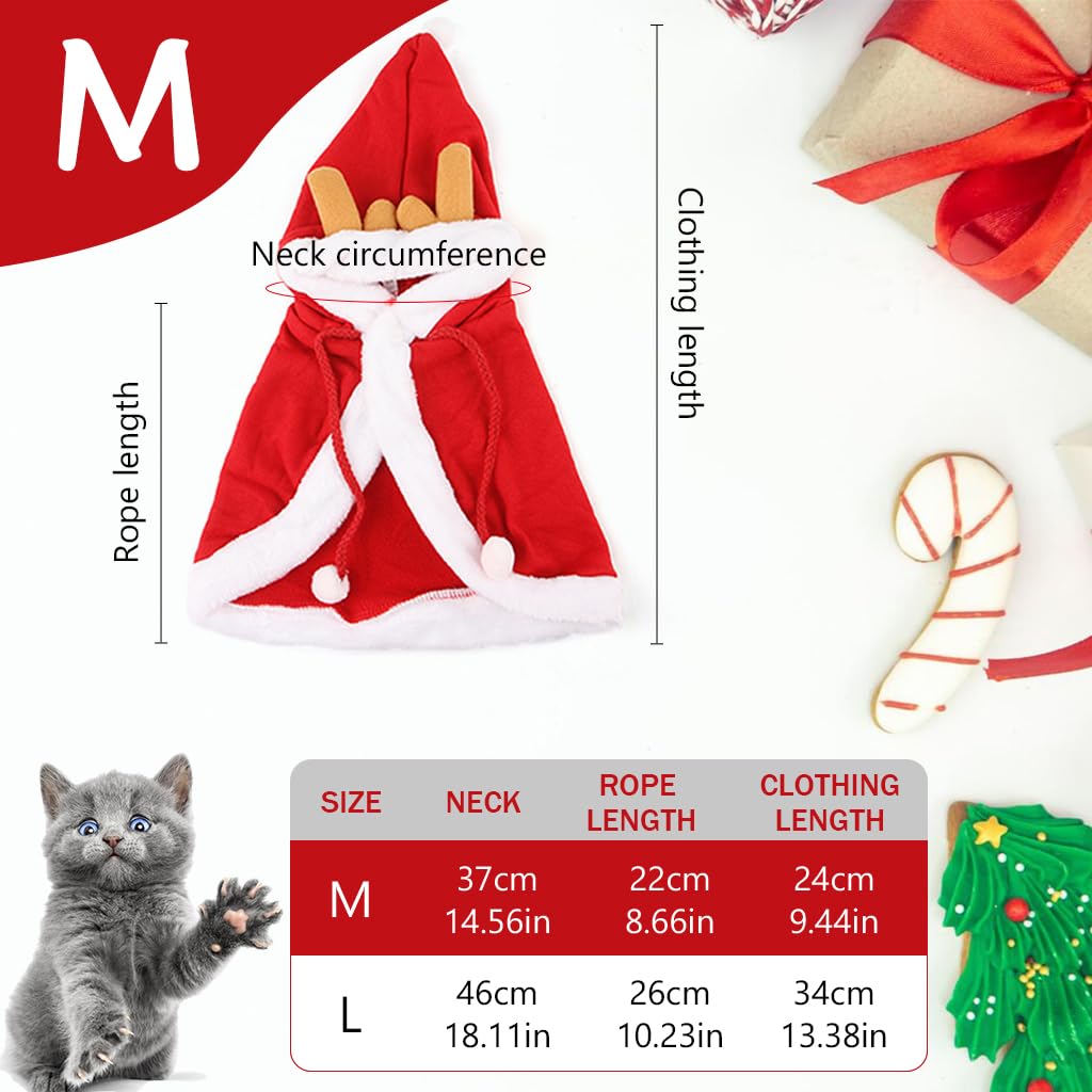 Qpets Christmas Costume for Cat Red Christmas Hat & Scarf for Cat Christmas Dressing Accessory for Cat Puppy, M