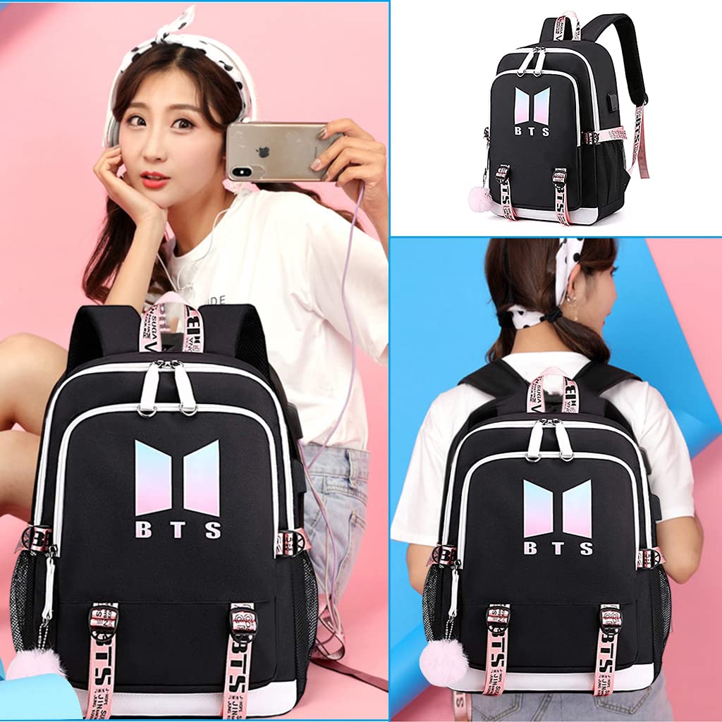 PALAY BTS Kpop Bangtan Backpacks Daypack Laptop Bag for Girls School Bag Shoulder Bag with USB Charging Port BTS Kpop Accessories For Boy Women Gifts