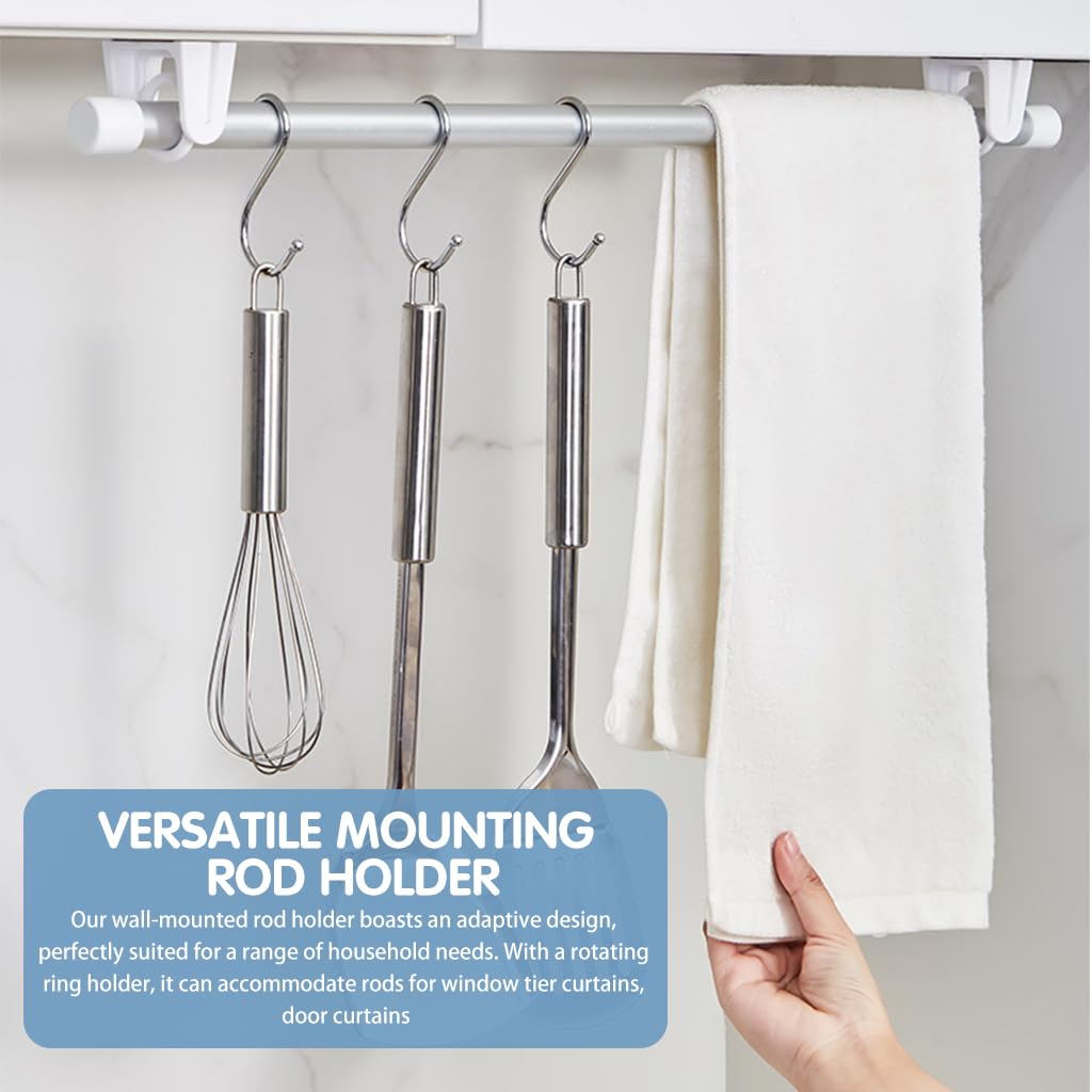 HASTHIP 6Pcs Round Hook Rotating Curtain Rod Bracket, Wall Mounted Rod Holder for Towel Bar Wardrobe Rod, Self Adhesive Rod Hanger for Shower Curtain Rod, Tier Curtains Rod, Tier Drape Rod