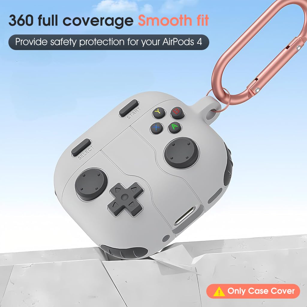 ZORBES Earbuds Case Cover for AirPods 4 Protective Anti-Scratch Silicone Skin Cover with Carabiner Fashion Retro Gaming Machine Earbuds Case Cover for AirPods 4, Grey