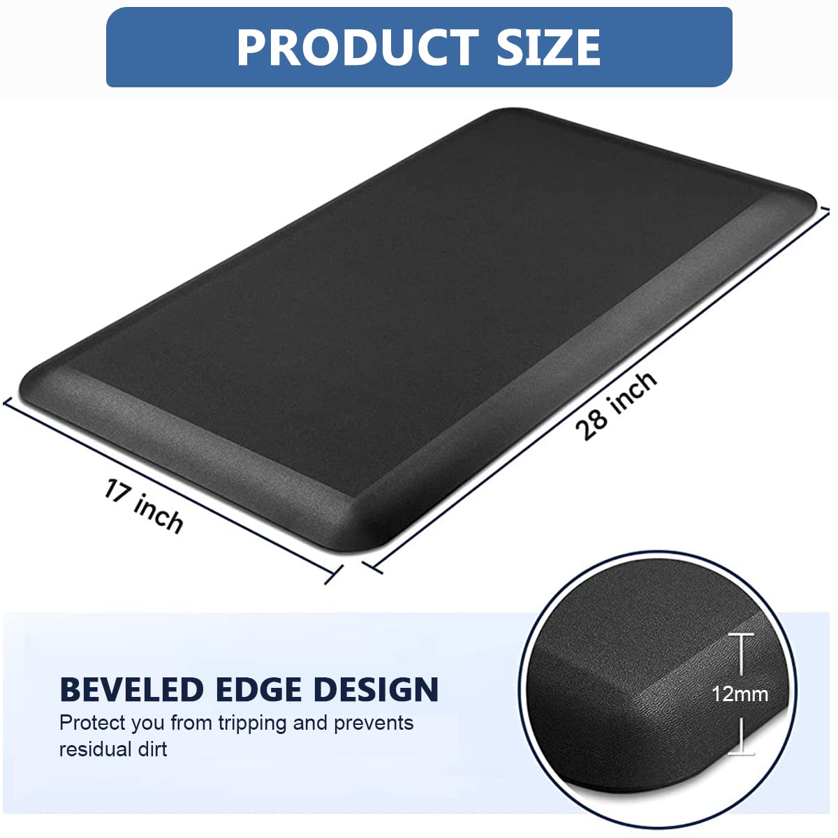 HASTHIP Anti Fatigue Mat, Ergonomic Comfort Rug, Thick Waterproof Non-Slip Kitchen Mats for Kitchen, Floor, Office, Sink, Laundry, 17'' x 28''