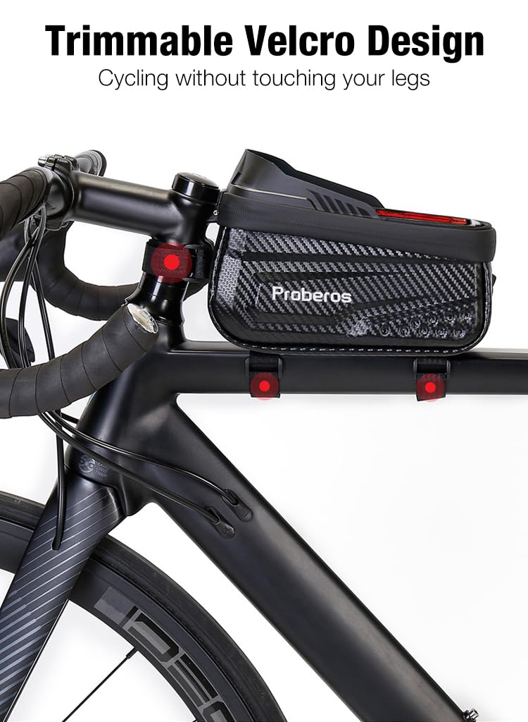 Proberos Cycle Frame Bag, Cycle Accessories Bag for 6.8'' Phone, Waterproof Touch Screen Cycling Bag with Sun Visor, Bicycle Front Frame Bag, Waterproof Touch Screen Bicycle Pouch Mobile Phone Holder