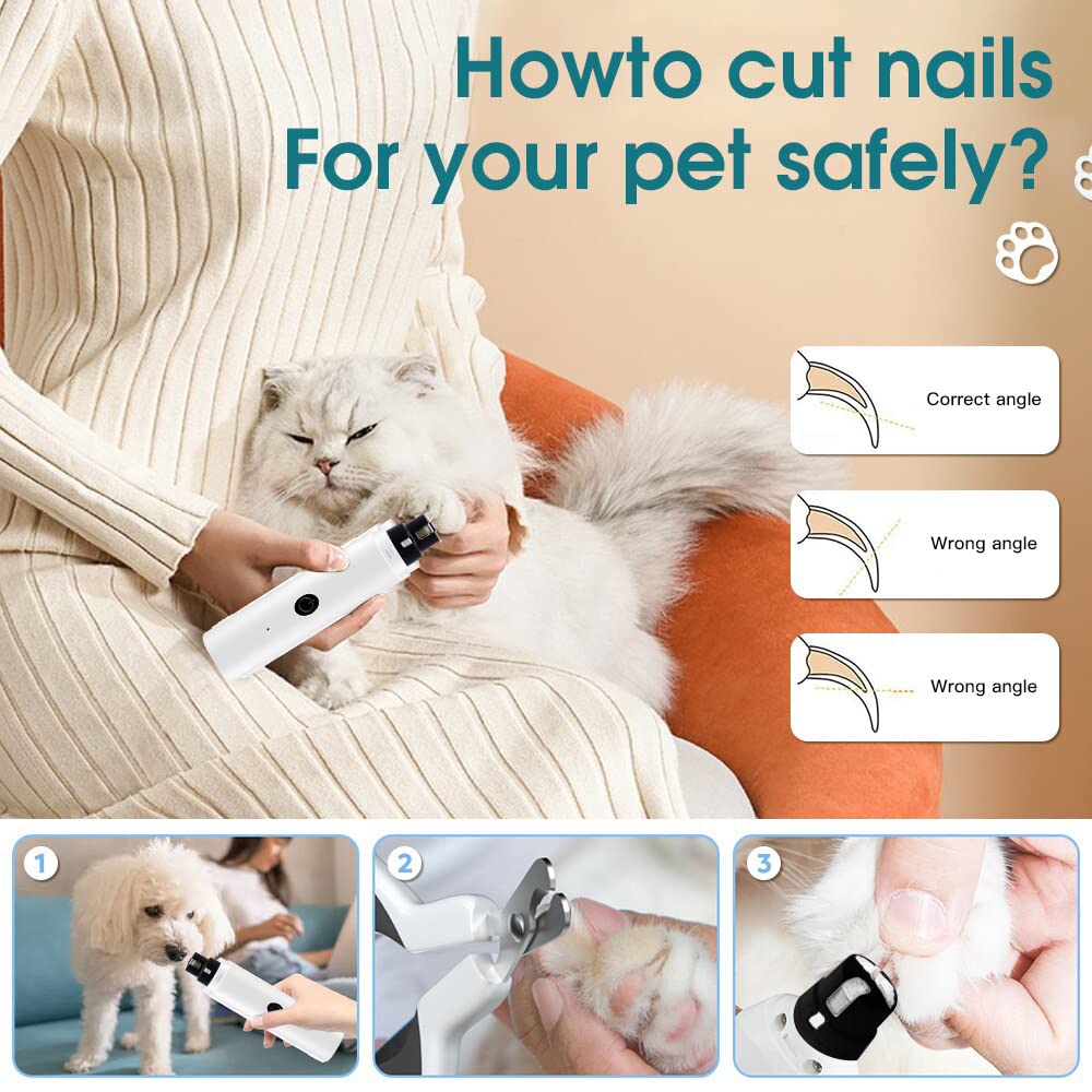 Qpets Electric Dog Nail Trimmer with LED Light, Dog Nail Grinder Rechargable Cat Nail Trimmer, 2 Adjustable Speed Dog Nail Cutter for Dog Cats