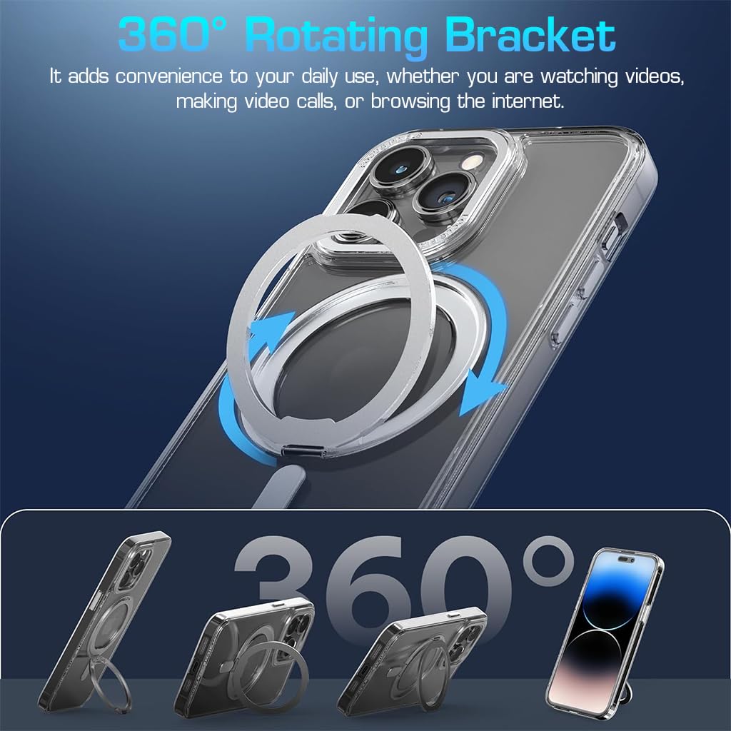 ZORBES Phone Case for iPhone 15 Pro Max Phone Cover with 360° Rotatable MagSafe Ring Holder Support Wireless Charging Fashion Trasparent Protective Case for iPhone 15 Pro Max 6.7''