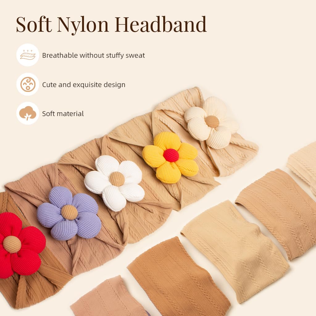 PALAY 5 Pcs Baby Flower Headbands Baby Girls Nylon Headbands Soft Hairbands Hair Accessories for Newborn Infant Toddler Kids