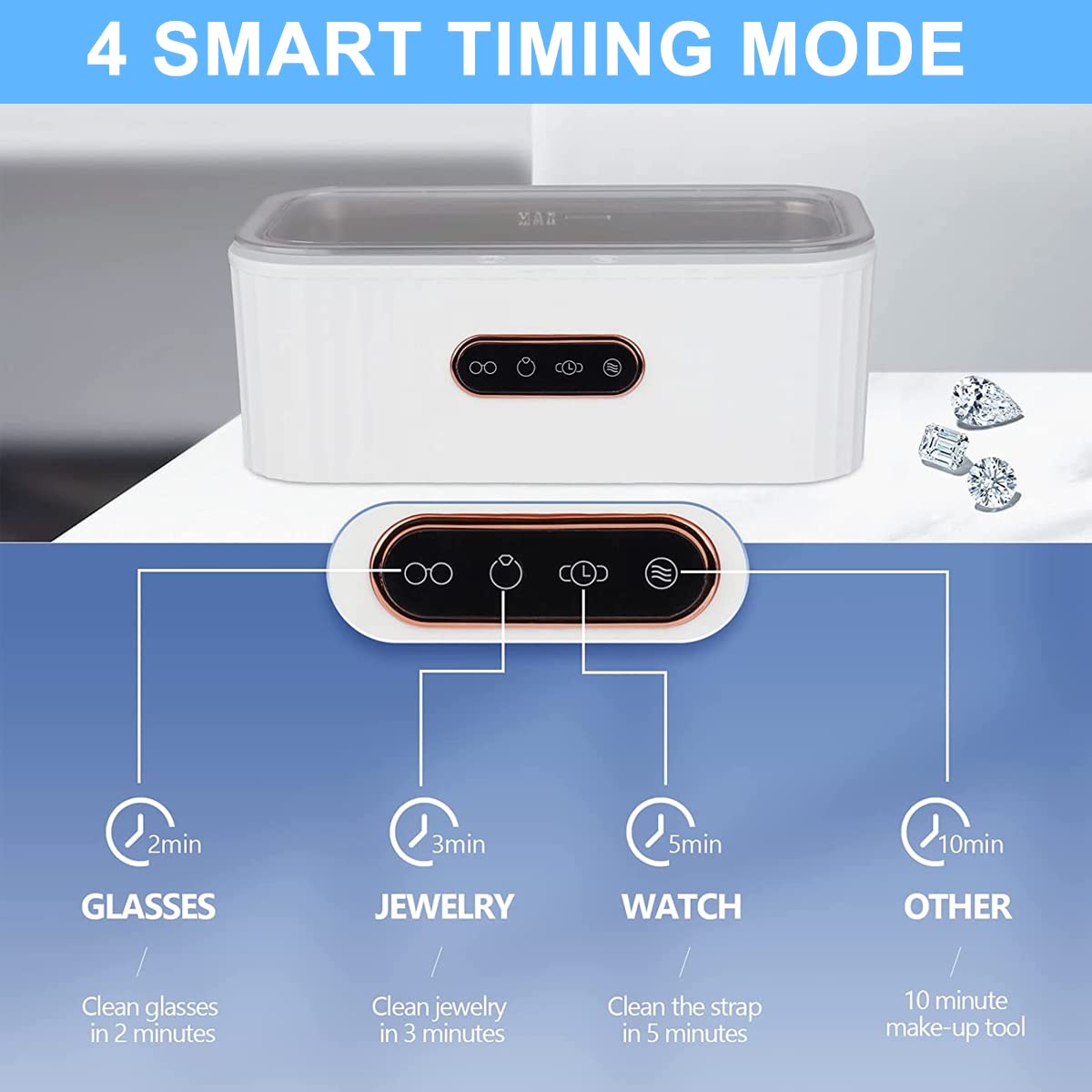 Serplex Ultrasonic Jewelry Cleaning, 400ml High-Frequency Pro Cleaner with 4 Modes, 47kHZ Household Cleaner with 304 Stainless Steel Chamber for Cleaning Dentures, Jewelry, Eyeglasses, Watches, Rings