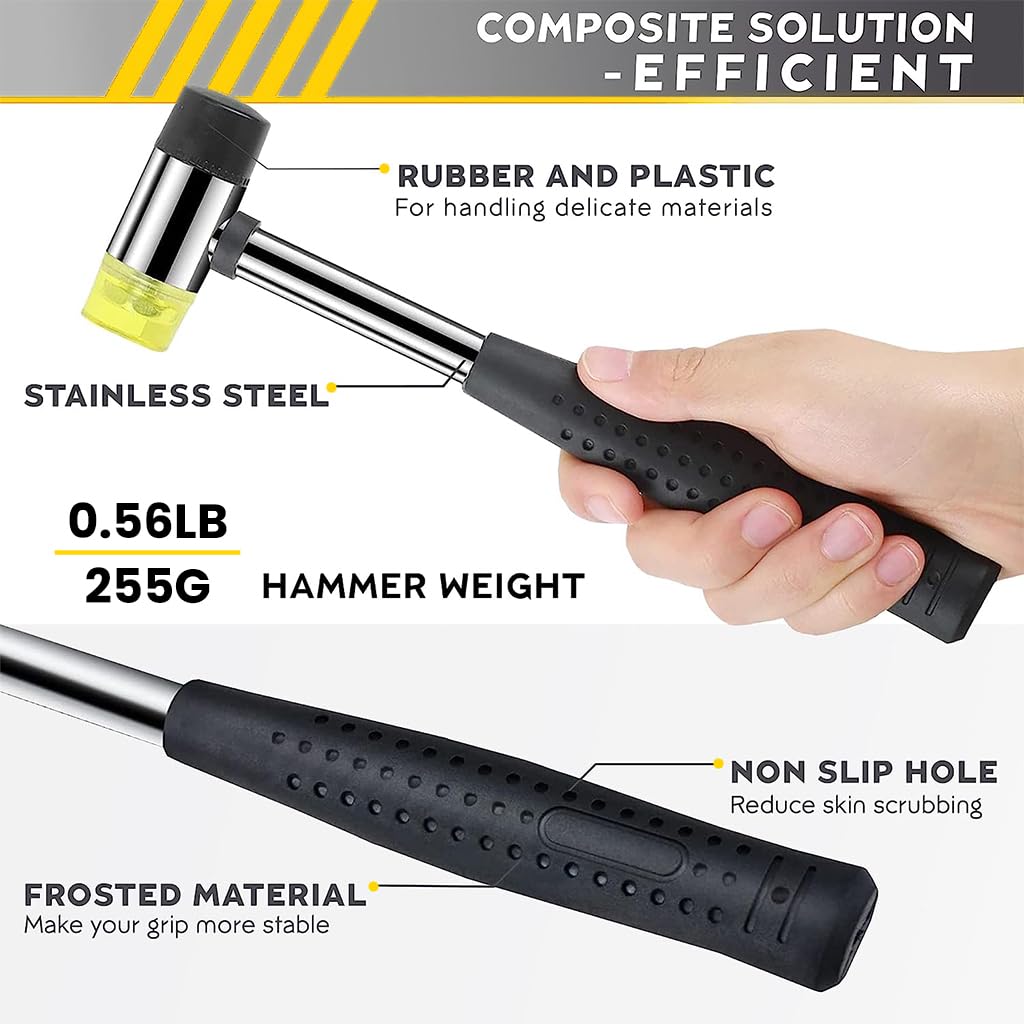 Serplex Small Hammer Rubber Mallet Hammer Tool 30mm Soft Hammer Mallet Portable Mallet Hammer Rubberized Handle for Camping, Flooring, Tent Stakes, Woodworking, Assembling, Construction