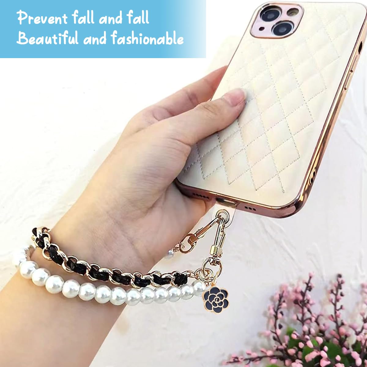 PALAY 2pcs Metal Bag Straps for Sling Bag Extender Chain for Bag Luxury Pearl Handbag Chain Replacement Dual-Layer Hand Strap Extension for Clutch Bag, Purse, Phone Case DIY Accessories