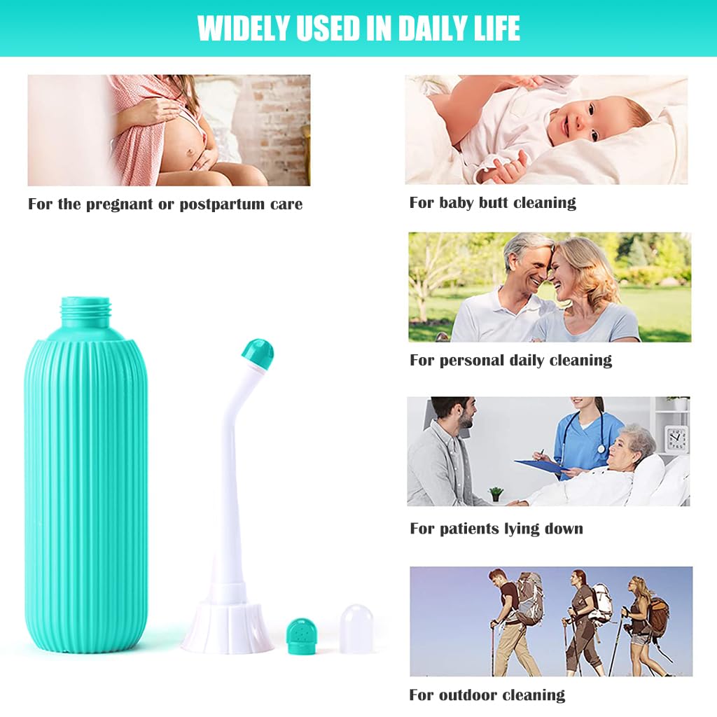 HANNEA 500ml Portable Retractable Travel Bidet with Bag/2 Nozzles for Toilet Handheld Postpartum Perineal Cleansing Childbirth Cleaner - for Outdoor,Camping,Personal Hygiene (Green, 500ml)