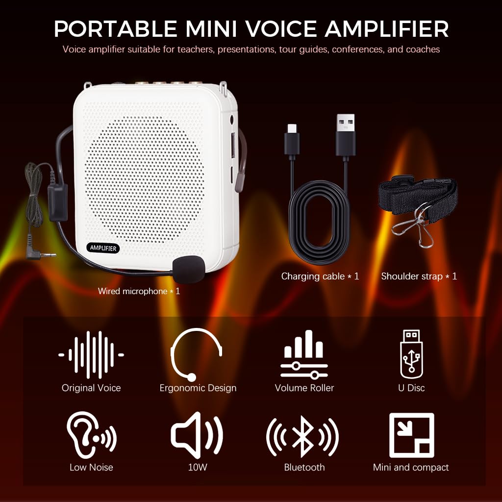 ZORBES 10W Mini Voice Amplifier Portable Rechargeable with Wired Microphone Headset & Waistband, Voice Amplifier for Teachers, Presentation, Tour Guides, Meeting, Coaches(White)