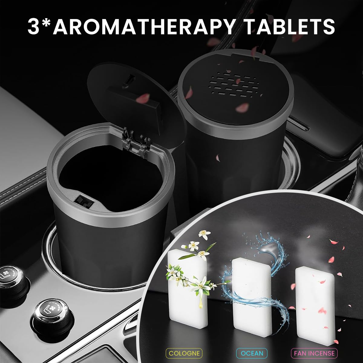 STHIRA Deodorization Car Dustbin/Trash Bin with Lid, Convenient Garbage Bin with Aromatherapy Tablets, Leakingproof ABS Car Ash Bin, Portable Dustbin for Car, Home, Office, Travel