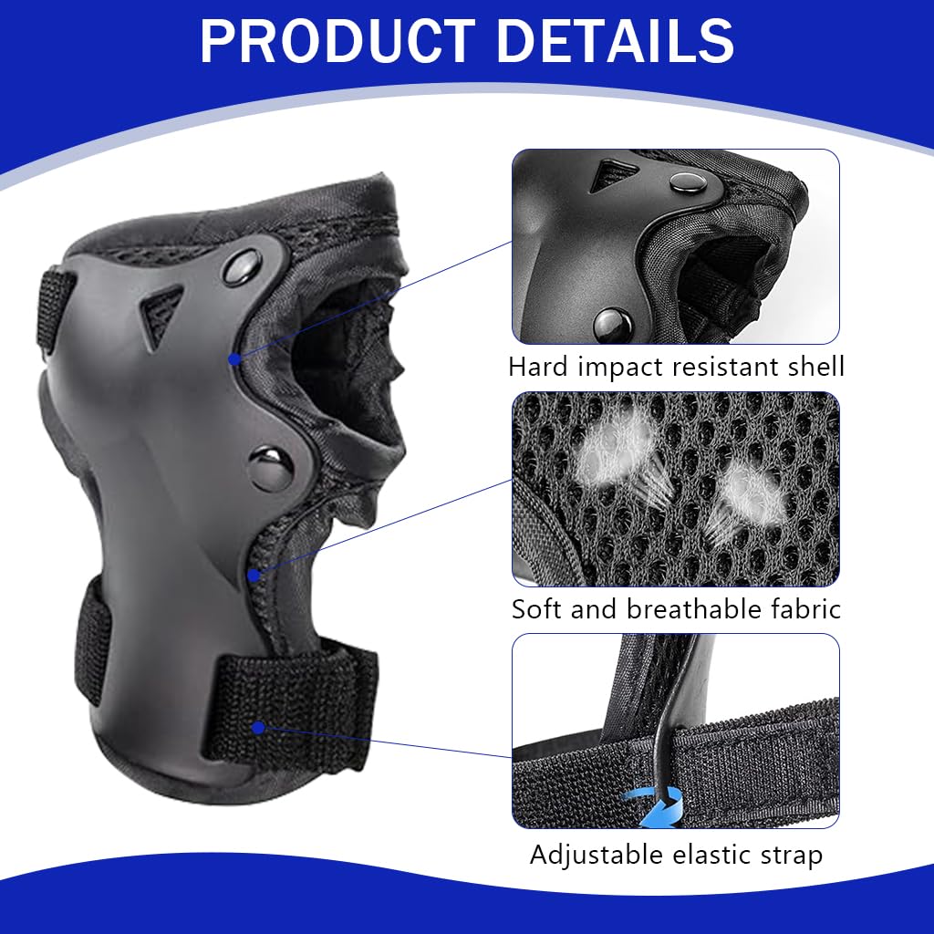 Proberos 6Pcs Kid Protective Set, Arm Guards & Elbow Pads Thicken Breathable Pads Guards for Rollerblading, Cycling, Skating and Other Activities Prone to Knee Injury, Black