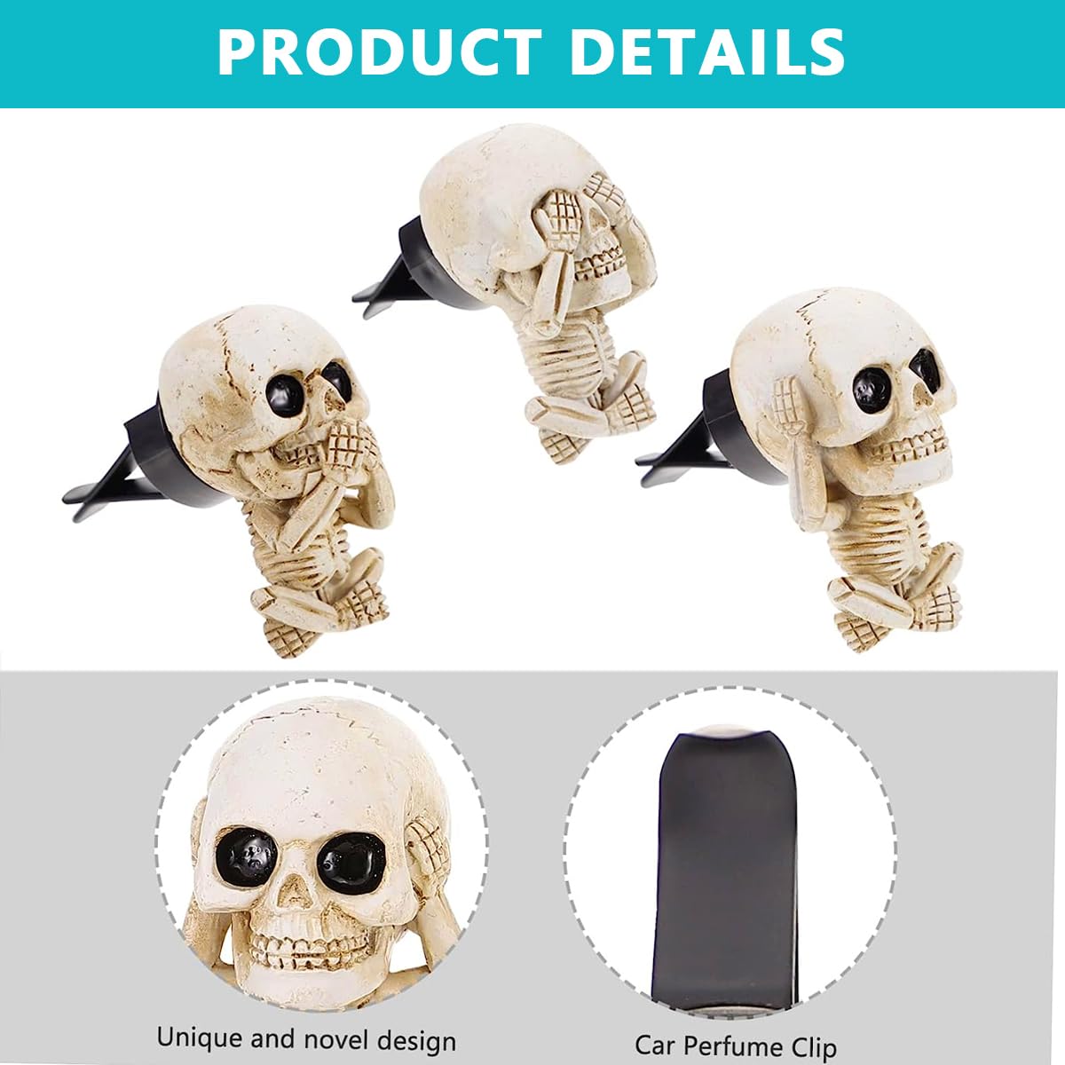 STHIRA kull Car Air Fresheners Car Fragrance Air Freshener Cartoonish Car Air Fresheners Resin Skull Clip On Air Fresheners on Air Vent Funny Skeleton Car Air Fresheners Car Interior Decoration Gifts