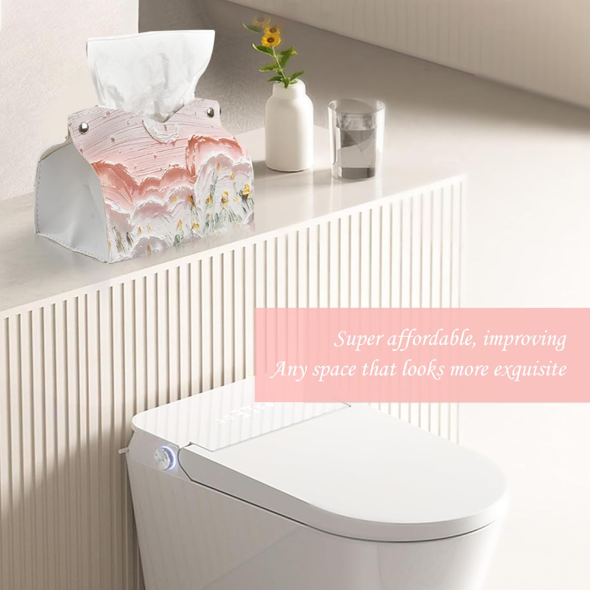HASTHIP Car Tissue Box Tissue Paper Box PU Pink Floral Print Face Tissue Box Holder High Class Tissue Box Holder for Living Room, Office, Car, 19x14cm