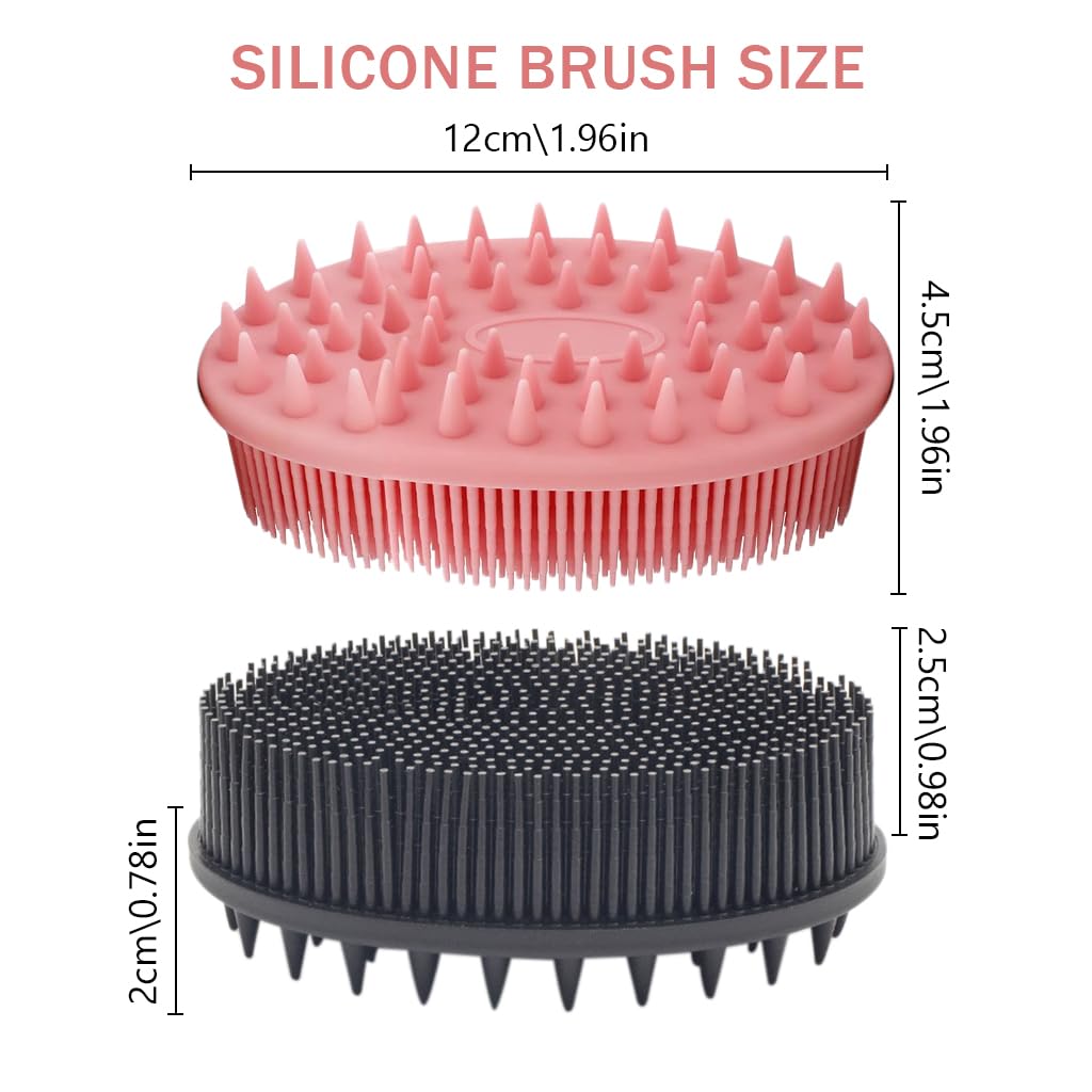 MAYCREATE 2 Pack Silicone Body Scrubber, 2 in 1 Bath and Shampoo Brush, Exfoliating Double-Sided Body Brush for Sensitive Skin, Scalp Massager Shampoo Brush, Gentle Exfoliating, Pink+Black