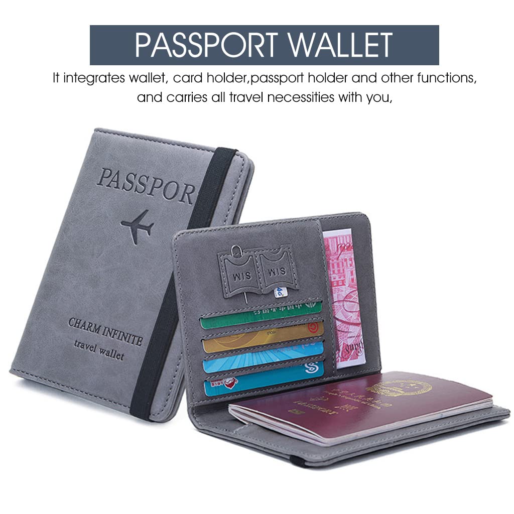ZIBUYU Passport Cover for Men, Women Travel Stylish PU Leather Passport Holder for Women and Men RFID Wallet Cover Card Holder Passport Case Bag Card Holder Passport Case Cover for Women & Men - Grey