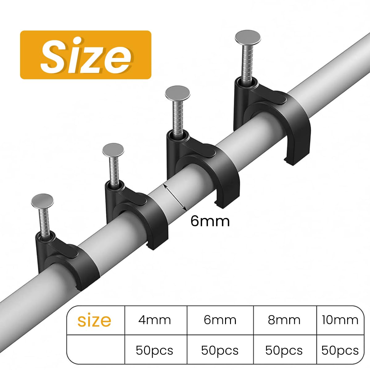 Supvox 200Pcs Cable Clips 4/6/8/10mm Cable Clips Cable Clamp Wire Clips Cord Organizer, Round Wire Clamps RG6 RG59 CAT6 RJ45 Ethernet Cable Clips for Hanging Cables Fitting on Wall (Black)