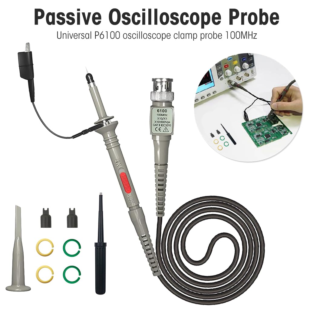 Serplex P6100 Oscilloscope Clip Probes 100 MHz 600V DC High Sensitivity Oscilloscope Clip Probe 10: 1 and 1: 1 for DSO-TC2 / DSO-TC3 Oscilloscope Digital/Virtual/Handheld Oscilloscopes (2 Pack)