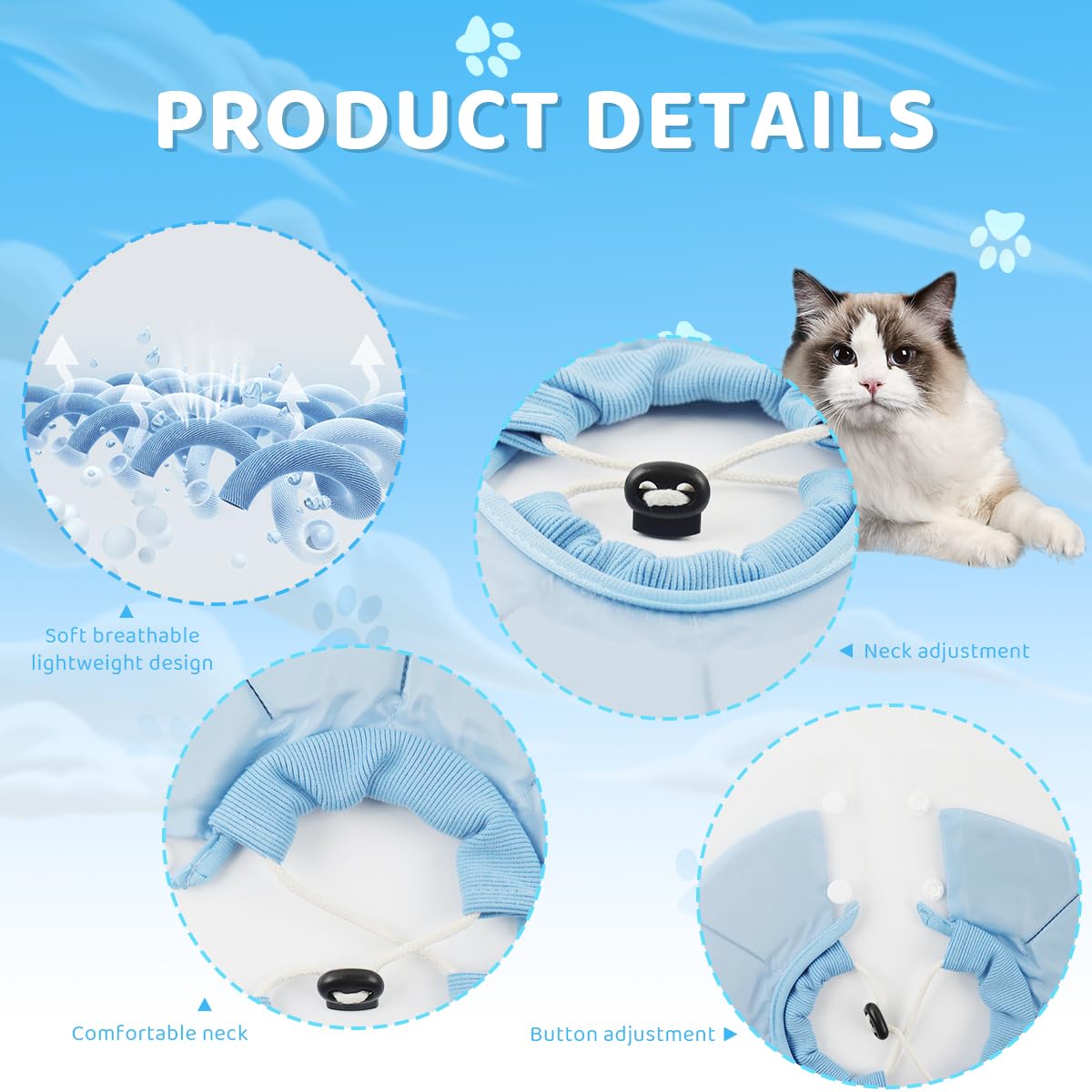 Qpets Cat Cone PVC Cat Recovery Cone with Soft Pillow, After Surgery for Anti-Licking Cat Cone, Surgery Recovery Cone for Small Pet (M, 20-34cm)