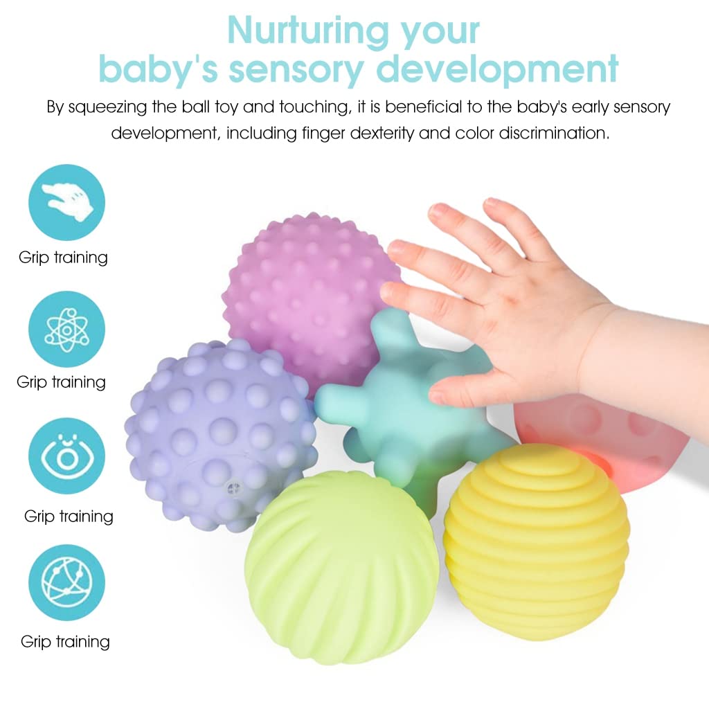 PATPAT Balls for Kids Squeeze Ball Toys 3 to 12 Months for Toddlers 1-3, Bath Toy Squeak Ball Toy Sensory Baby Toy for Kids, Sensory Ball for Babies, Soft Vinyl Ball Toy with Gift Box (6 Pack)