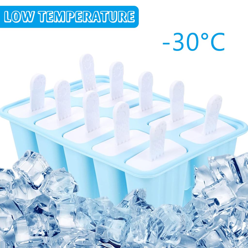 HASTHIP Popsicle Molds, 10 Pieces Popsicle Molds Reusable Silicone BPA Free Ice Pop Easy Release Popsicle Molds With Silicone Funnel & Cleaning Brush