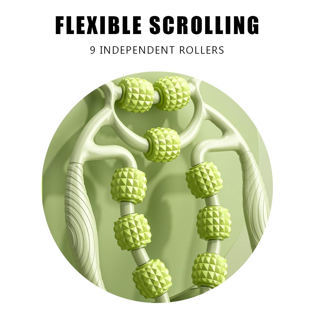 Optifit 9 Wheels Handle Roller, Manual Muscle Massager for Fascia, Neck, Arm, Elbow, Hand, Leg, Calf, High Density for Physical Therapy, Soreness Relieve Pain, Foam Roller for Tissue Massager