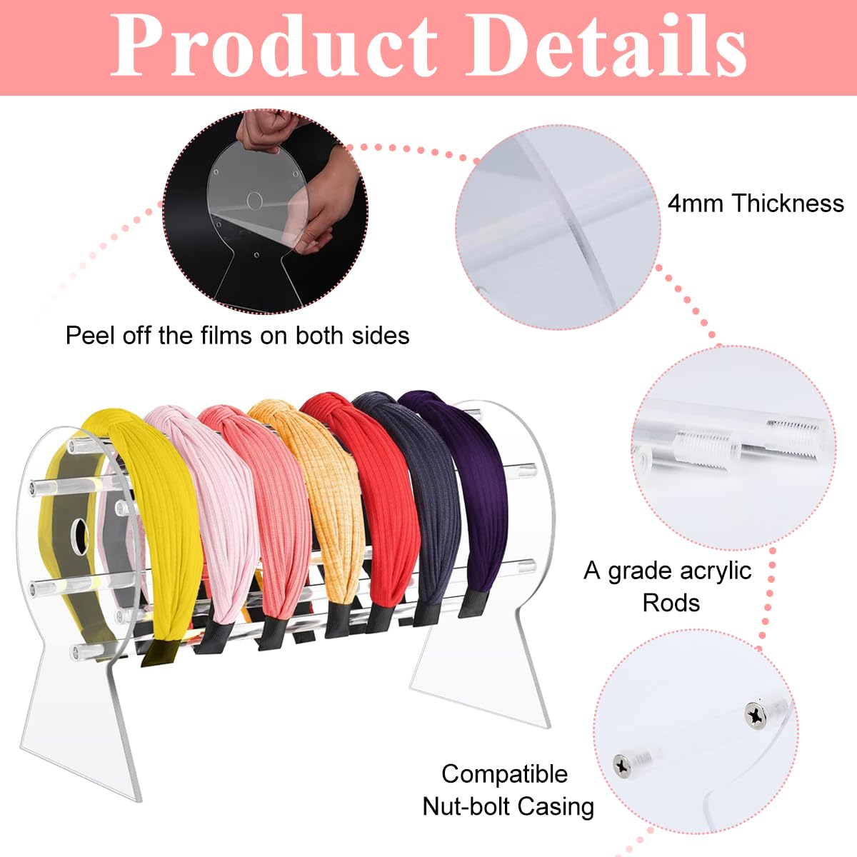 MAYCREATE Acrylic Headband Holder, Headband Display Stand, Clear Jewelry Organizer, Storage Rack for Jewelry Hair Clasp Bangles, Teen Girl Women Gifts
