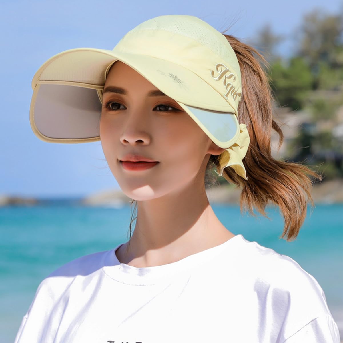 PALAY Sun Hats for Women, Wide Brim Visor Hat for Women, UV Sun Protection Golf Cap with Retractable Side Brim, Fashion Breathable Hat for Beach Fishing Tennis Running
