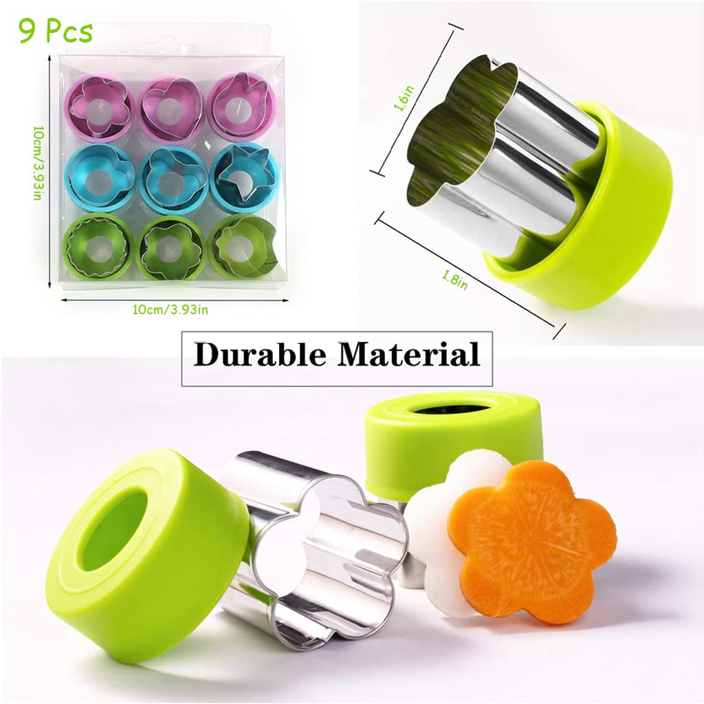 HASTHIP 9Pcs Cookie Cutter Shapes Set, Stainless Steel Mini Fruit Cutter Vegetable Cutter Shapes Embossing Mold, Bread Sandwich Cutter for Kitchen, Baking Mold, Pastry Mold