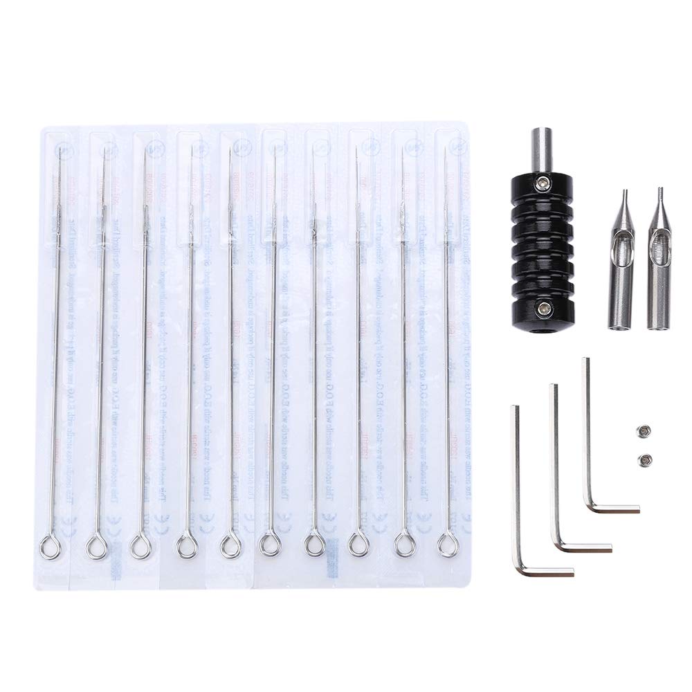 MAYCREATE Tattoo Kits 8 Wrap Coils Guns Machine Power Supply Disposable Needle (Black, UK Plug)