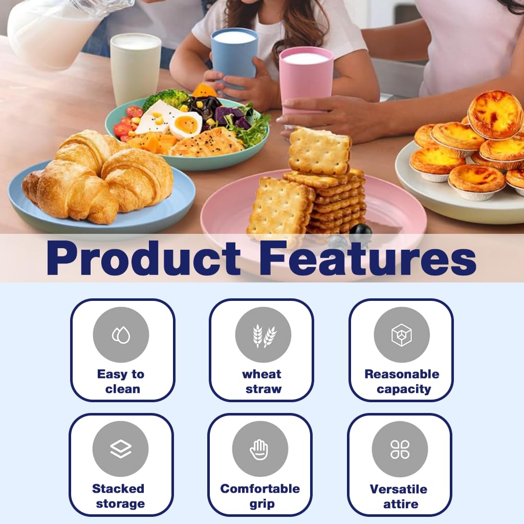 HASTHIP® 16 Piece Wheat Straw Dinnerware Sets of 4, Kitchen Plates and Bowls Sets, Unbreakable Plastic Dish Set for Camping, Dishwasher Microwave Safe