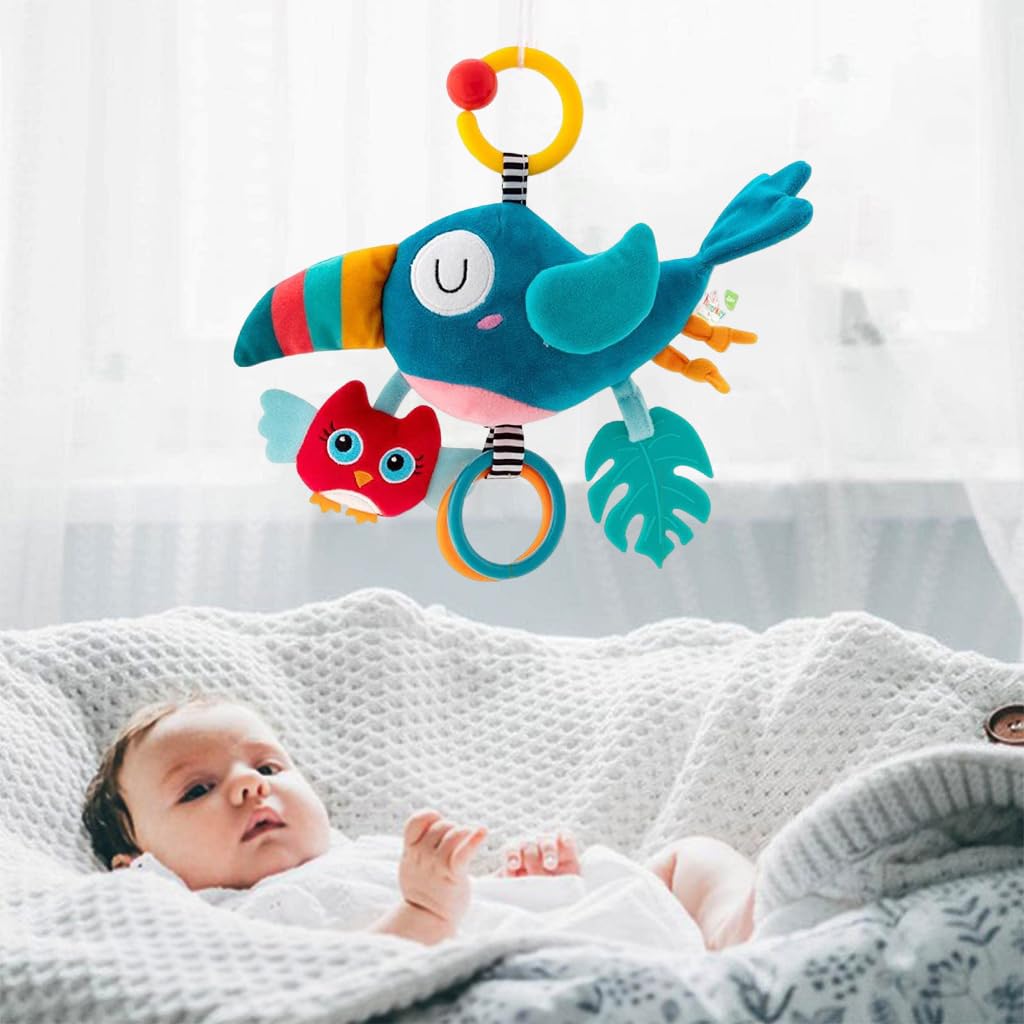 PATPAT Cute Cradle Hanging Toy for Baby Stroller Hanging Toy Sensory Toy Crib Hanging Toy Soft Stuff Toy Woodpecker Toy Teether Toy Rattle Toy for Toddlers Shower Gift for Baby (Blue)