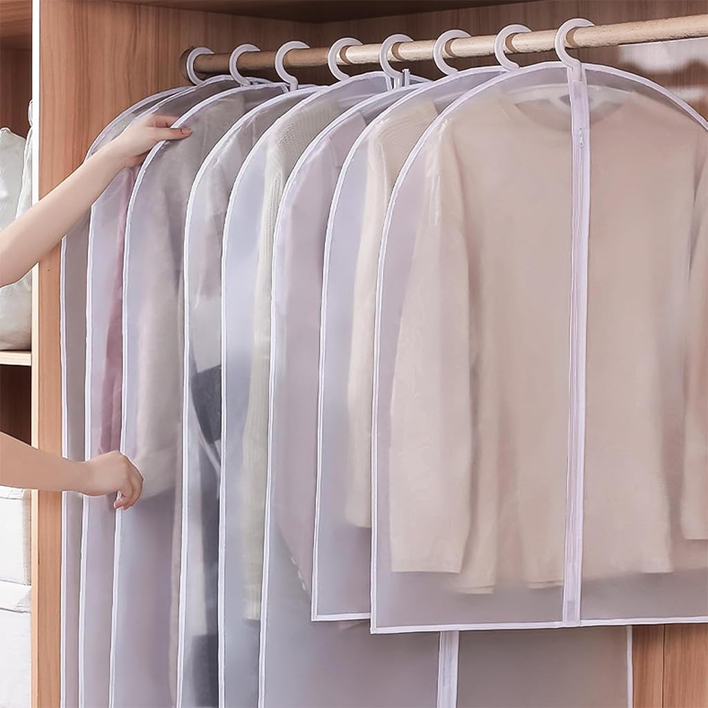 HASTHIP 5Pcs Garment Bag Wardrobe Hanging Garment Bag, PEVA Transparent Dustproof Garment Cover Zip-up Garment Bag for Suit, Coat, Tuxedos, Coats, Blazer, Jacket, 60x100cm