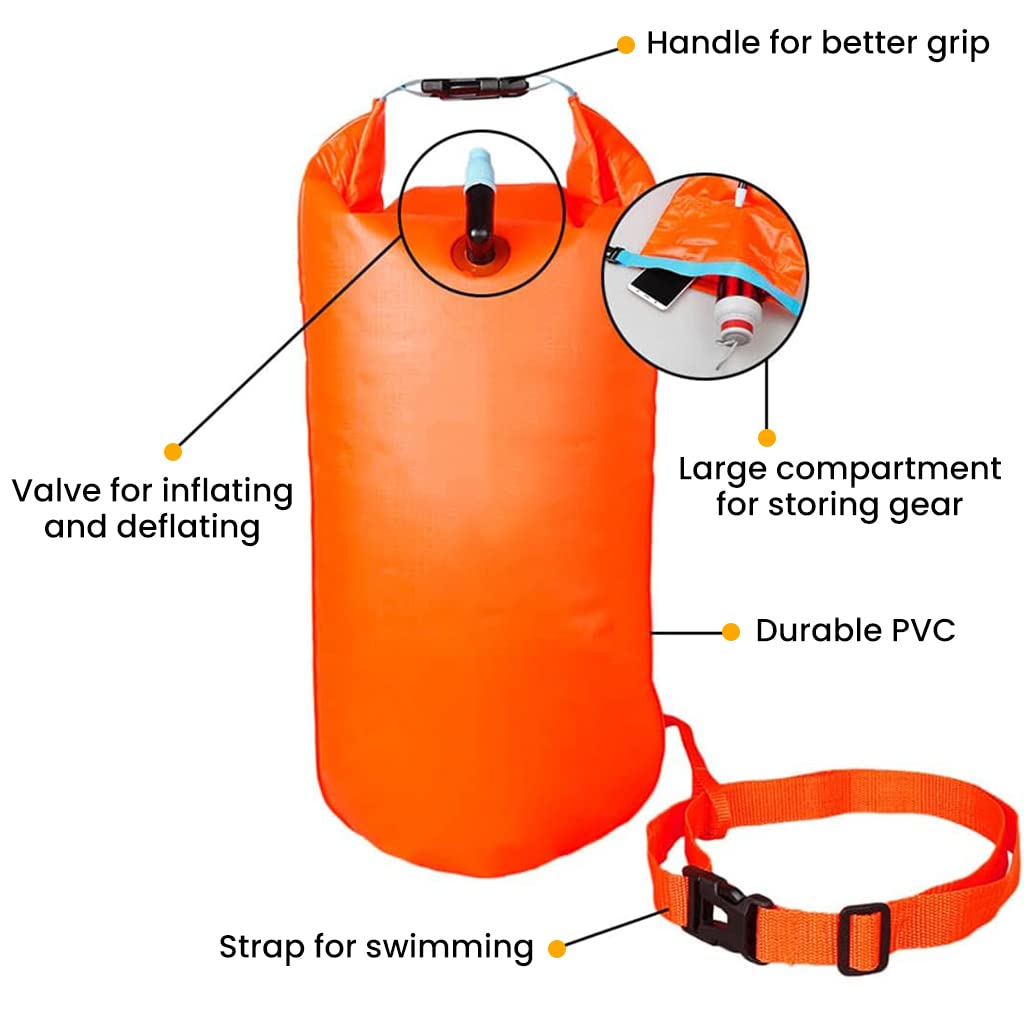 Optifit Swim Buoy with Adjustable Belt for Open Water Swimmers, TPU Floating Air Bag for Triathletes Kayakers Snorkelers, Waterproof Dual Air Storage Bag and Drybag for Safer Swim Training