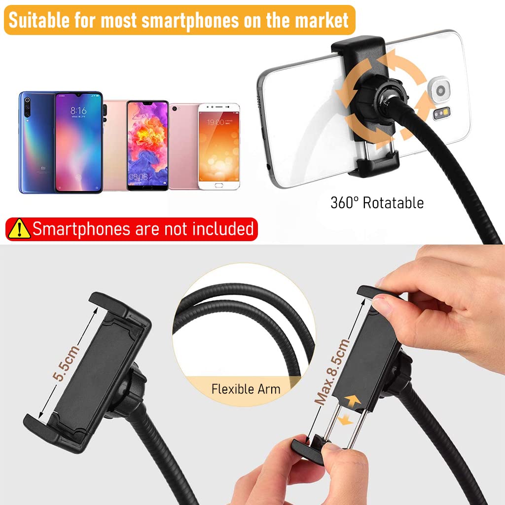 ZORBES Light for Video Shooting, 2 in 1 USB LED Selfie Light Dual Ring Light for Video Shooting, 360° Rotatable Ring Light Phone Holder Phone Stand Clip-on Video Light Ring Light with 3 Colors 10 Brightness
