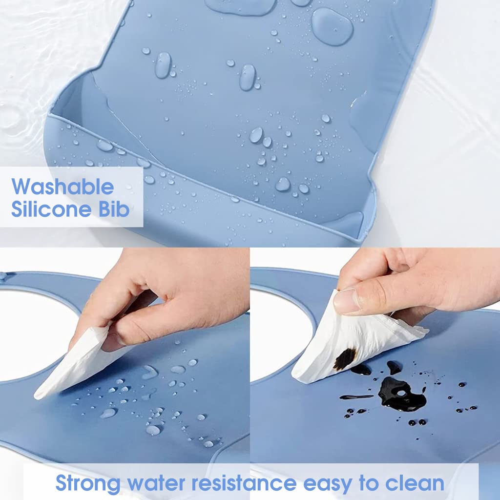 HANNEA Silicone Adult Bibs 2PC Set, Waterproof & Durable Adjustable Bibs with Large Leakproof Pocket, Washable Food-Grade Bibs for Elderly, Disabled, Seniors, Dining & Travel Use, 14x21 Inches