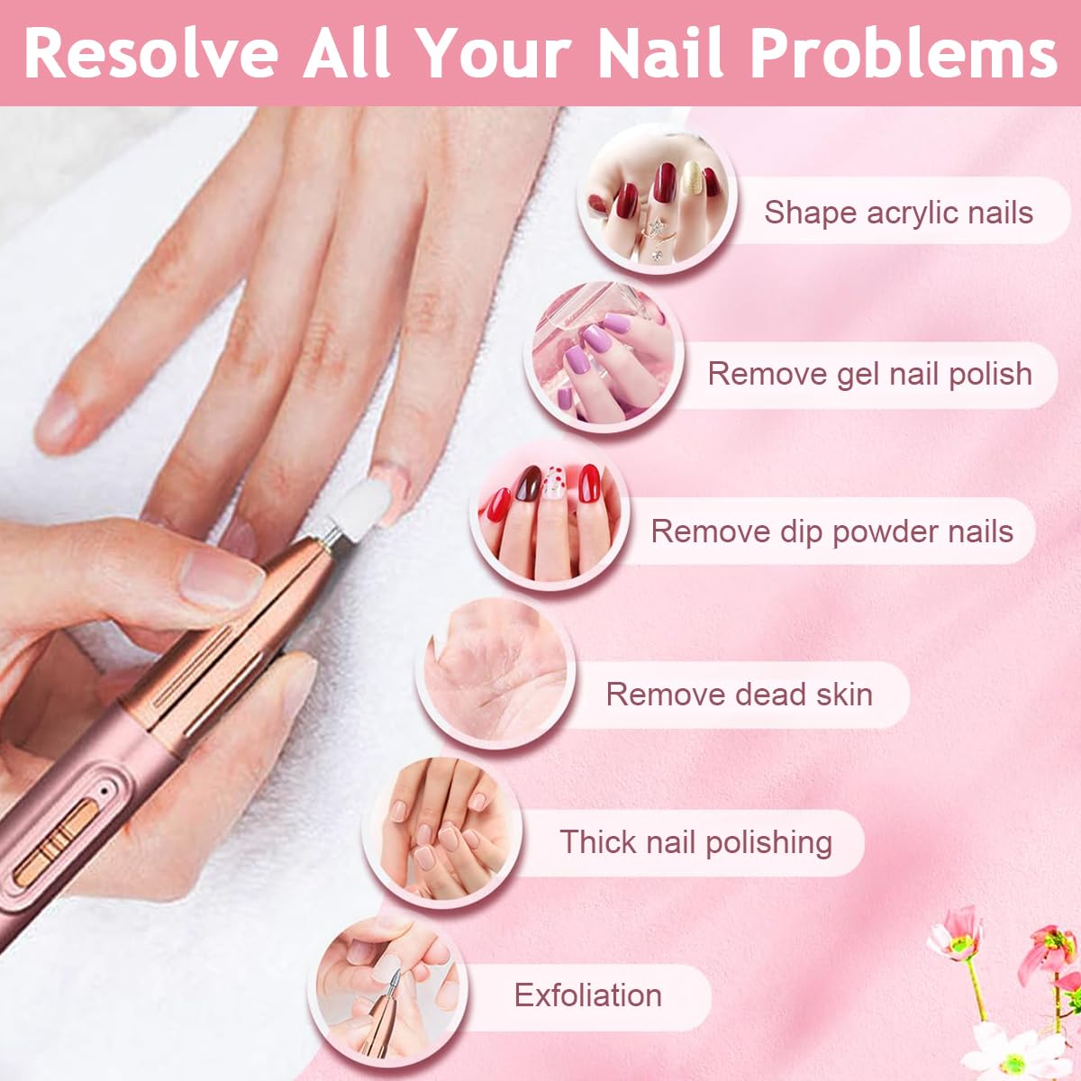 MAYCREATE Electric Nail Trimmer USB Rechargeable Nail Drill Machine with 5 Attachment Bits Nail Drill Gel Nail Cutter Manicure Pedicure Kit Products