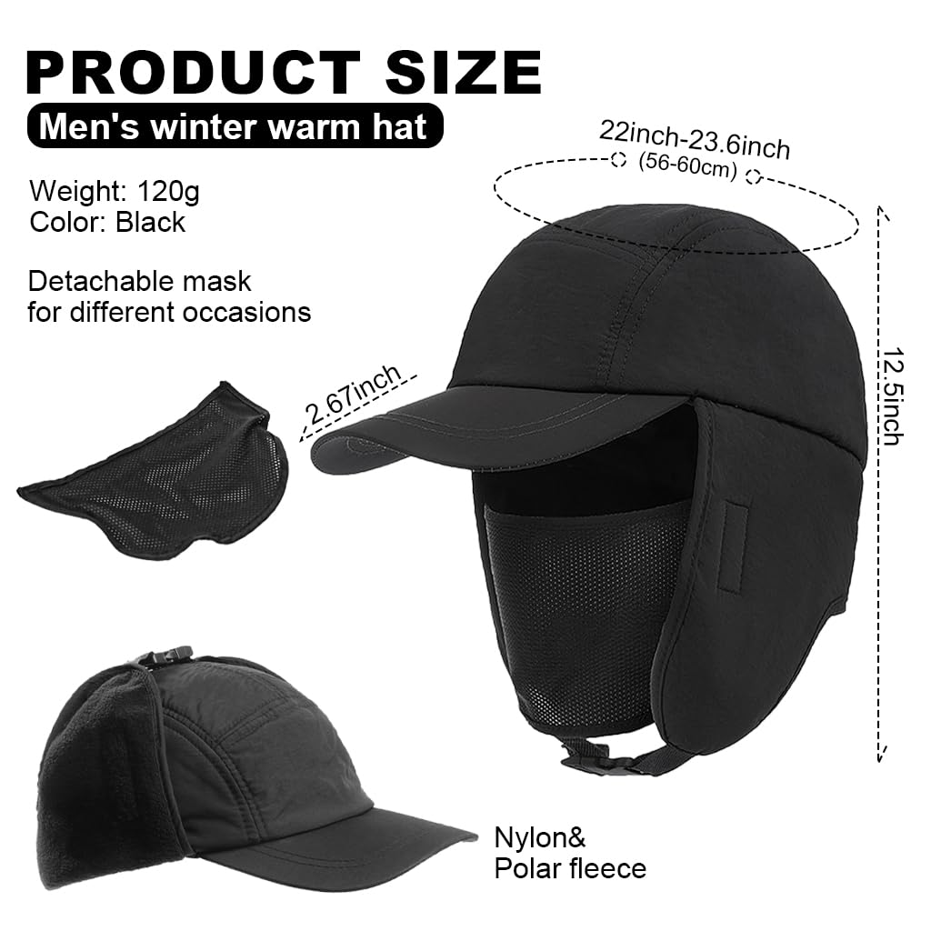 GUSTAVE Winter Hat Outdoor Riding Cap with Earflap & Removable Face Mask Warm Fleece Lining Thermal Cap Quick Release Chin Belt Design Fashion Men Women Winter Cap