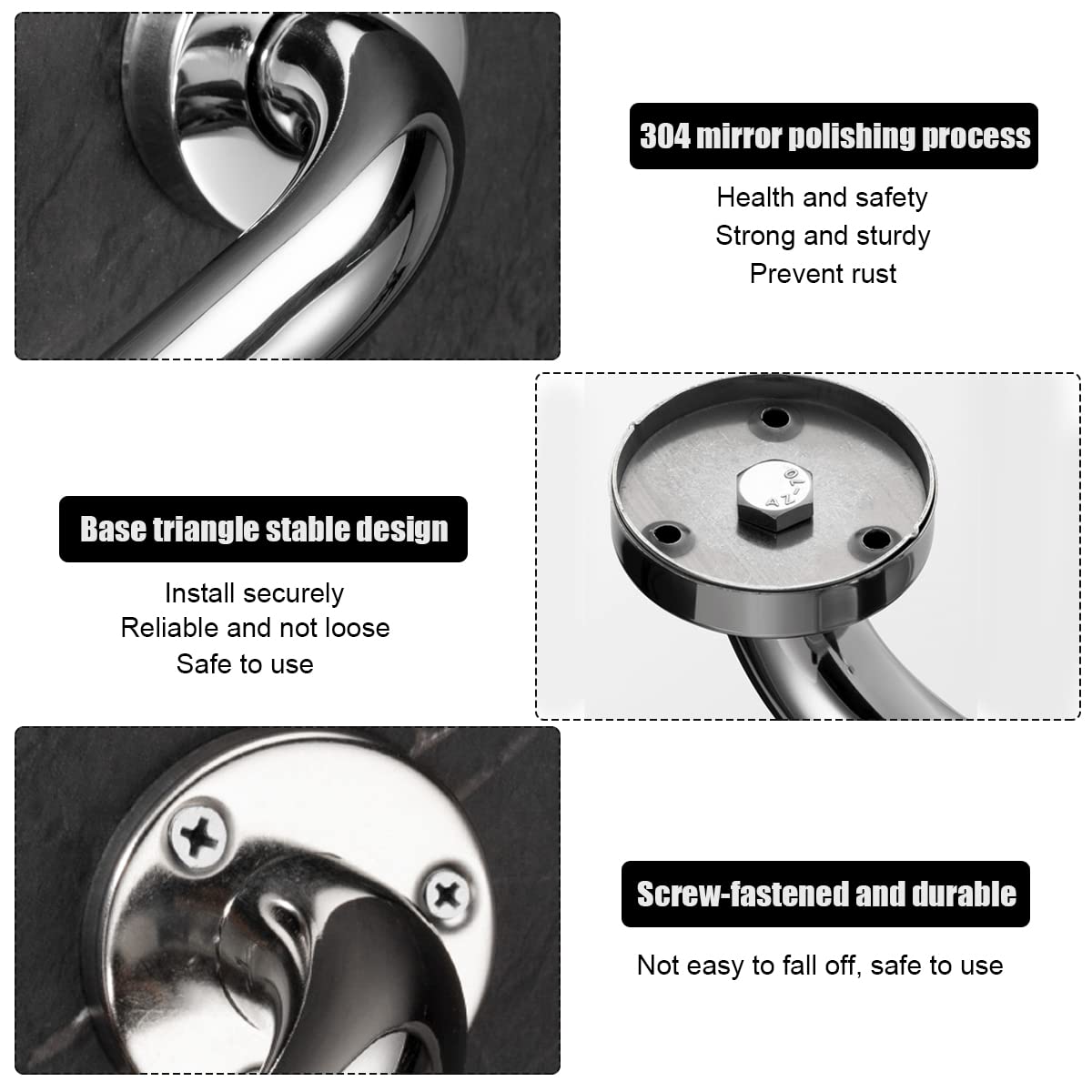 HASTHIP 2 Pack Grab Bar, 12 Inch SUS304 Stainless Steel Shower Grab Bar with Anti-Slip Nylon Rubber Grip, Multipurpose Hand Rail, Toilet Grip Bar Bathtub Handle for Elderly, Disabled, Pregnant