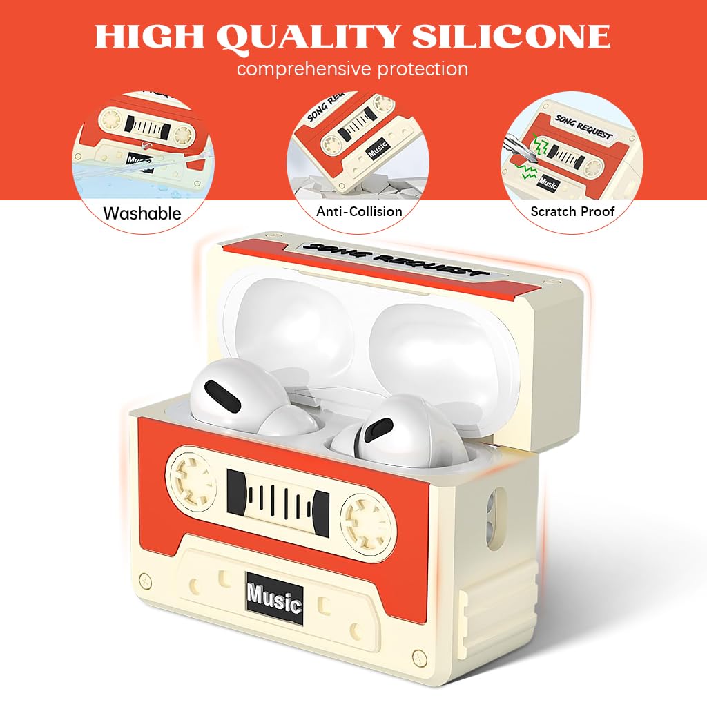 ZORBES Silicone Cassette Tape Case Compatible with AirPods Pro 2nd Generation Case, Compatible with AirPods Pro 2 Case Cover with Lanyard, Full Protection Anti-Scratch Cover for Airpods Pro/Pro2