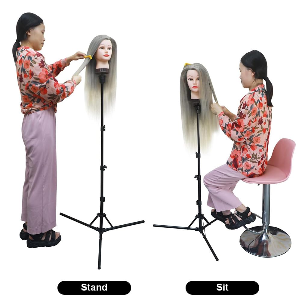 MAYCREATE Wig Stand Tripod, Adjustable Metal Mannequin Head Stand Holder, Upgrade Foldable Wig Head Stand for Cosmetology Hairdressing Training (17-56inch)