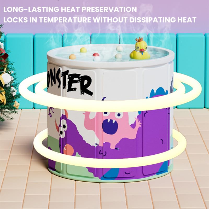 HANNEA® Folding Bath Tub Multifaceted 10-Panel Bath Tub PVC Thermal for Cold Therapy,Sitting Bucket with Drainage Pipe Fashion Cartoon Spa for Adult Kids,27x 25 inch