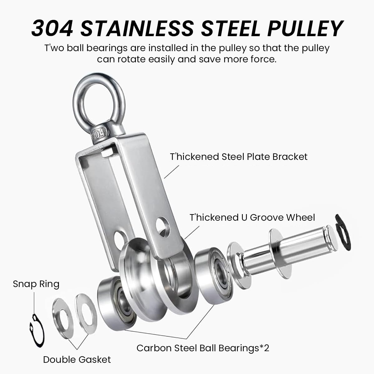 Serplex Cable Pulley Wheel 304 Stainless Steel Hoisting Pulley Wheel Smooth Bearing Cable Pulley Wheel with Loop 551lbs High Loading Capacity Hoisting Pulley Wheel for Lifting Mechanism, DIY Crafts