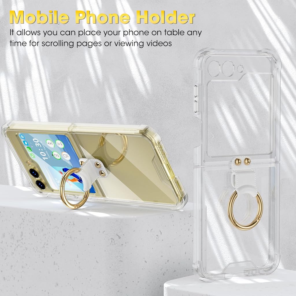 ZORBES Phone Case for Samsung Galaxy Z Flip 5 One Piece Phone Cover with Phone Grip Anti Scratch TPU Frame Phone Case Protection Case Cover for Samsung Galaxy Z Flip 5 5G Clear