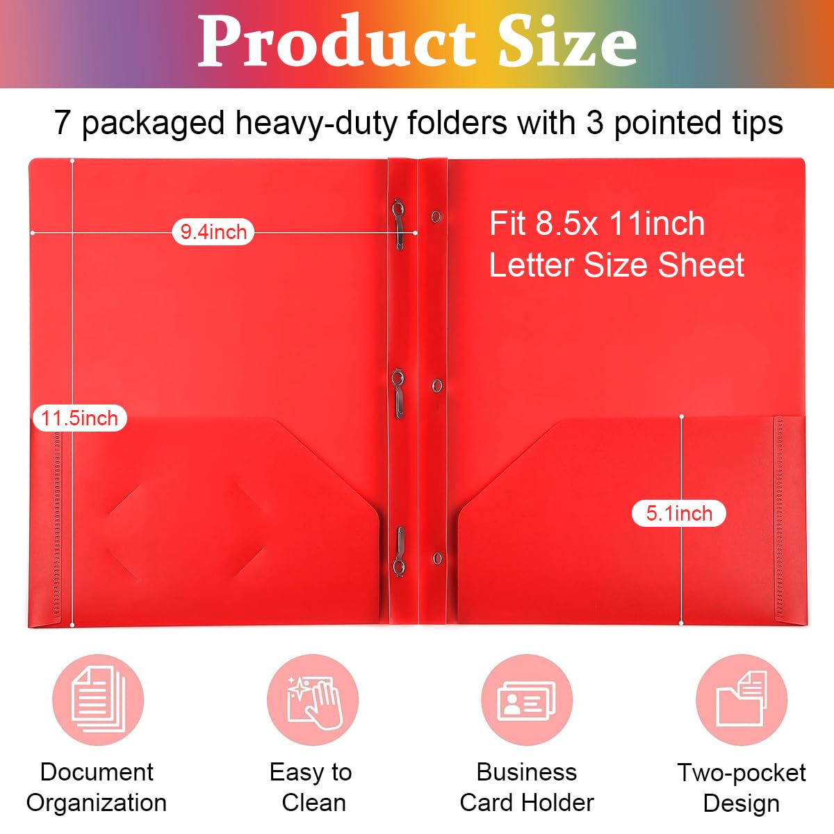 Climberty 7 Pcs Plastic File Folders, Heavy Duty Folders with Pockets, 3 Holes Binder File Folder for Punched Hole Paper Files, Accordion Document Organizer, A4 Portable Accordion Paper
