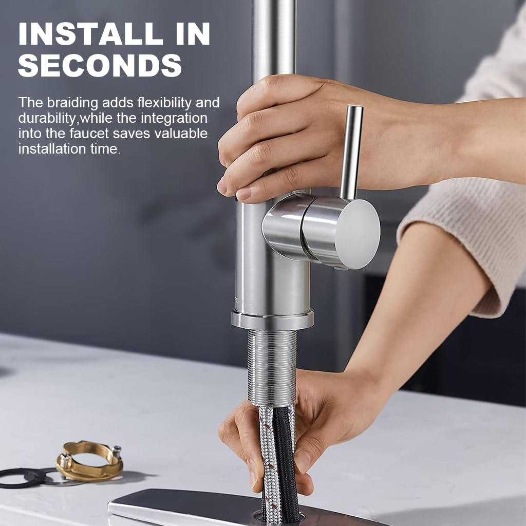 Serplex Kitchen Faucet 23.6 inches Telescopic Water Spout with 2 Spray Mode 304 Stainless Steel Kitchen Water Fuacet with Automatic Retraction Design One Button Water Stop Function