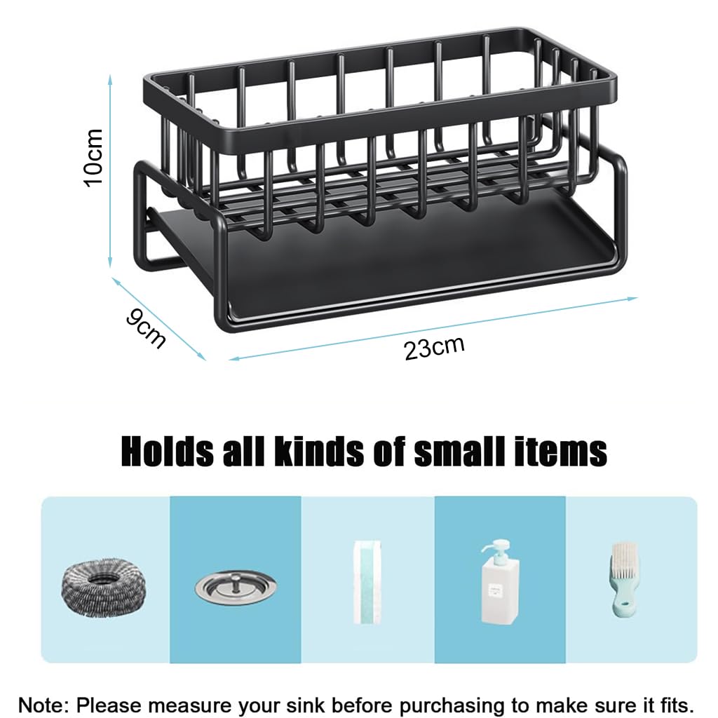 Supvox Kitchen Sink Organizer, Kitchen Sink Drain Rack, Kitchen Sink Caddy Organiser, Sponge Sink Caddy, Stainless Steel Sponge Holder Rack for Dish Soap, Brush, 23x9x10cm (Sliver)
