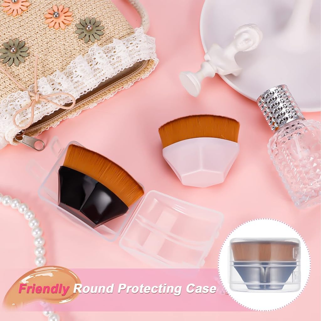 ZIBUYU Foundation Brushes for Makeup Kabuki Foundation Brush Flat Round Soft Face Brushes for Makeup, Brush for Foundation Liquid, Powder with Storage Case Cosmetic Brush Set, (Black & Pink) - 2